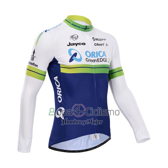 Orica Verdeedge Ropa Ciclismo Culotte Largo 2014 Mangas Largas Blanco y Azul